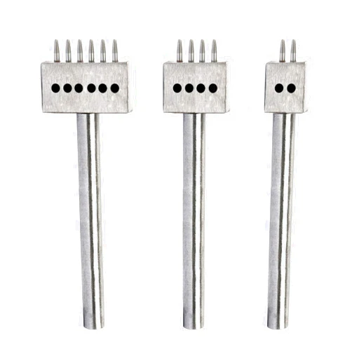 KLLsmDesign Stainless Steel 6MM 2/4/6 Prong Row Hole Punch Diamond Lacing Stitching Chisel Set DIY Leather Craft Tool Kits (6mm)