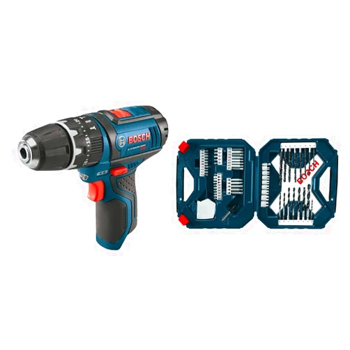 Bosch PS130N 12V Max 3/8 In. Hammer Drill/Driver (Bare Tool), Blue&BOSCH 65-Piece Drilling and Driving Mixed Set MS4065