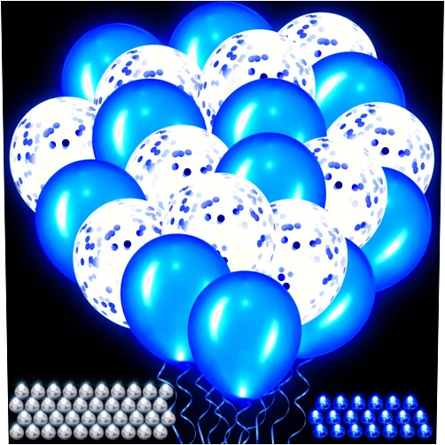Halloscume 60pcs LED Balloons & Lights Set, Reusable Glow Balloon Balls in Blue for Outdoor Activities, Birthday, Anniversary, Wedding Concert Decorations