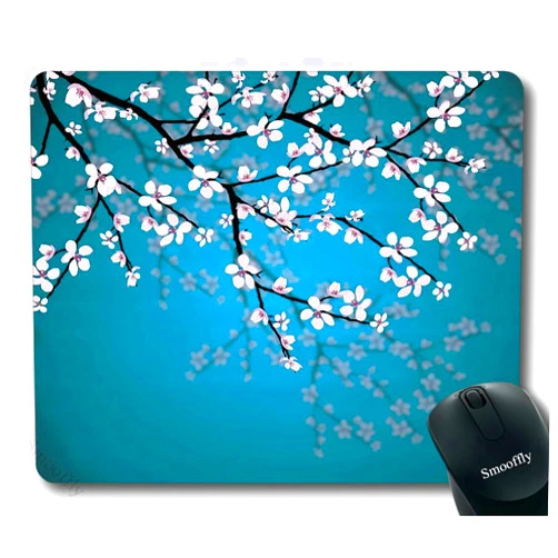 Smooffly Sakura Mouse Pad,Leaves and Plants Ombre Spring Japanese Sakura Flowers in Garden Park Gaming Mouse Pad