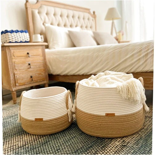 R RUNKA Large Basket for Toys - Boho Baskets for Living Room,Bedroom,Nursery- Pack of 2-15.7