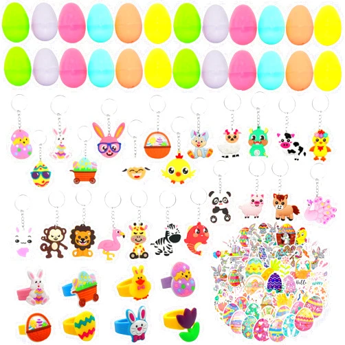 Veryrich Easter Basket Stuffers - 106 PCS Easter Egg Fillers Small Toys Prizes Bulk, Easter Party Favors, Easter Toys Bulk with Easter Eggs Keychains Ring Stickers, Easter Egg Hunt, Easter Gifts for Kids