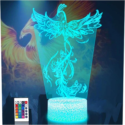AGWIM 3D Illusion Lamp Phoenix Led Night Light, 16 Colors Changing USB Desk Lamps with Remote Control, Bedroom Decoration Table Lights for Kids Birthday Gifts