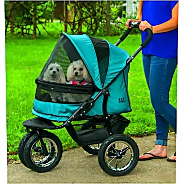 Pet Gear NO-Zip Double Pet Stroller, Zipperless Entry, for Single or Multiple Dogs/Cats, Plush Pad + Weather Cover Included, Large Gel-Filled Tires, 1 Model 3 Colors
