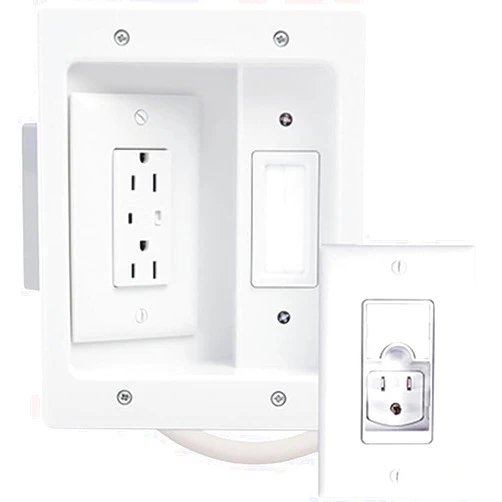 On-Q Legrand - OnQ In Wall TV Power Kit, TV Outlet Wall Kit Powers Multiple Devices, Cable Management Box Hides Cords, Recessed TV Outlet Works with All Plugs, 6FT Power Cable Cord, White, CPT306WV1