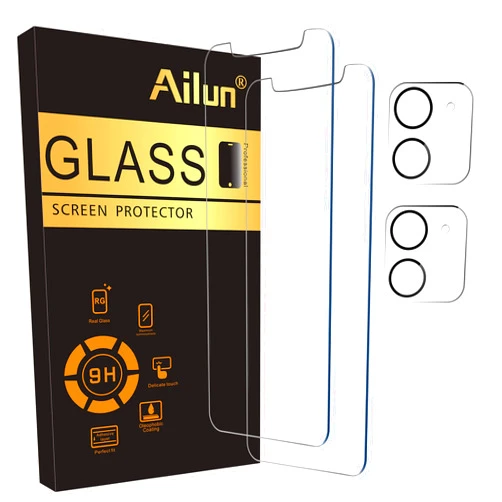 Ailun 2 Pack Screen Protector for iPhone 12 Mini [5.4 inch] with 2 Pack Camera Lens Protector,Tempered Glass Film,[9H Hardness]-HD