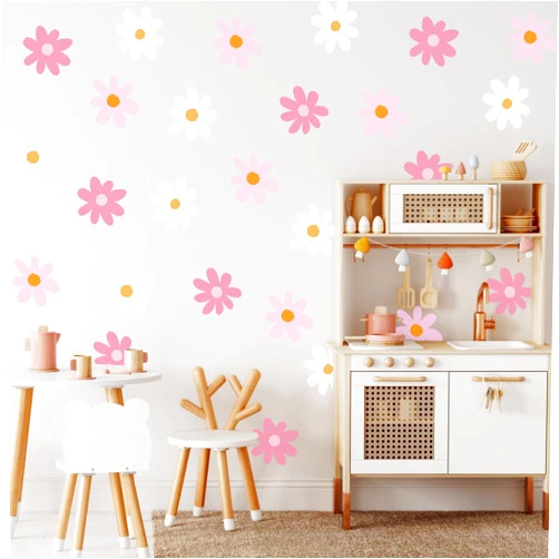 BBTO Daisy Wall Decal Flower Vinyl Wall Decals Daisy Decals Floral Decals Peel and Stick Daisy Stickers for Kids Nursery Wall Art Bedroom Living Room (Elegant Color,Simple Style)