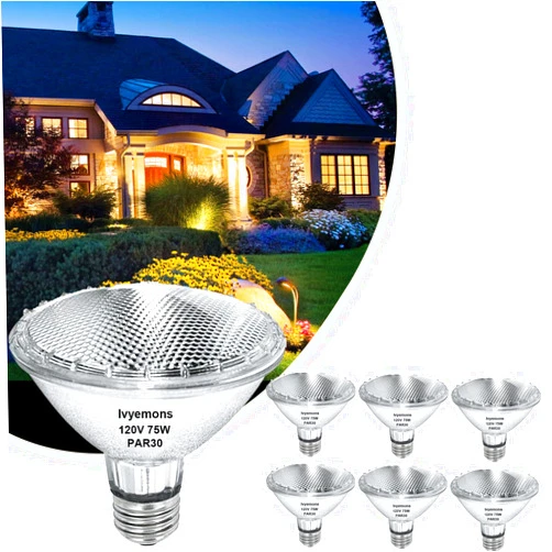 Ivyemons PAR30 Short Neck Halogen 75W - 6 Pack PAR30 Flood Light Bulbs E26 Base, PAR30 Dimmable 2800K Warm White, Long Lasting PAR30 Halogen Bulb for Accent Lighting, Tracking Light, Recessed Light