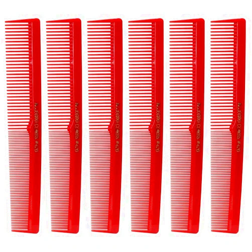 Allegro Combs 420 Cutting Combs Hair Stylist Barbers Combs Beard Comb Mustache Mens Women Toddler Boys Braiding Hair Parting USA 6 Piece (Red)