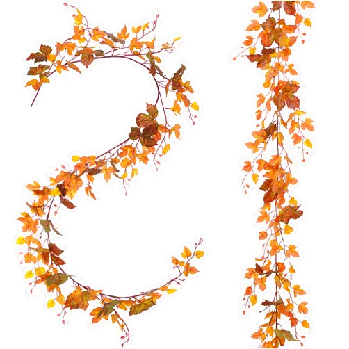 Lvydec 2 Pack Fall Maple Leaf Garland - 6.5ft/Piece Artificial Fall Foliage Garland Autumn Decoration for Home Wedding Halloween Party Thanksgiving