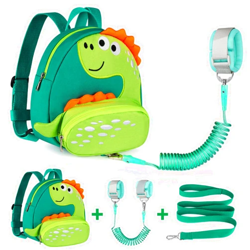 Accmor Toddler Harness Backpack Leash, Cute Dinosaur Backpacks with Anti Lost Wrist Link, Cute Mini Child Backpack Wristband Tether Strap and Protection Leashes for Boys Girls Aged 1-3 Years