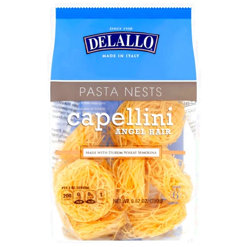 DeLallo Capellini Egg Pasta Nests, Angel Hair Long-Cut Pasta, 8.8oz Bag