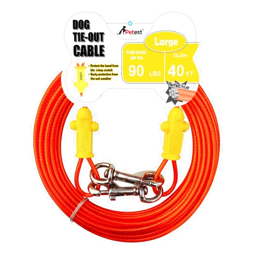 Petest Reflective Tie Out Cable with Crimp Cover for Large Dogs Up to 90 Pounds, 40 Feet
