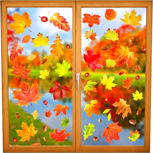 YUJUN 6 Sheets Thanksgiving Fall Window Clings, Maple Leaves Pine Cones Window Decals Stickers for Autumn Glass Home Decor and Thanksgiving Fall Window Decoration