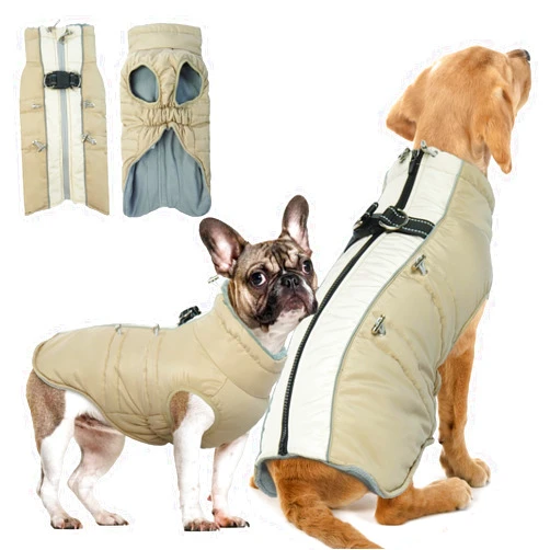 IDOMIK Warm Dog Coat with Built-in Harness,Dog Winter Coat,Dog Cold Weather Coats Zipper,Water-Repellent Dog Jackets Thicken Dog Fleece,Windproof Dog Snow Jacket Snowsuit for Small Medium Large Dogs