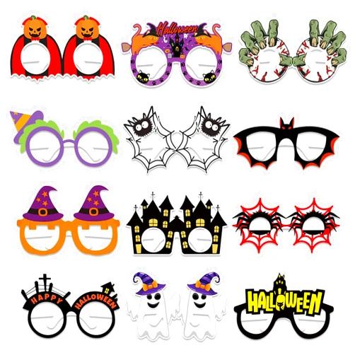 Runloon 12Pcs Halloween Glasses, Funny Spider Bat Ghost Pumpkin Paper Eyeglasses Halloween Party Decoration Photo Prop Halloween Party Glasses Costume Supplies for Halloween Birthday Party Favors