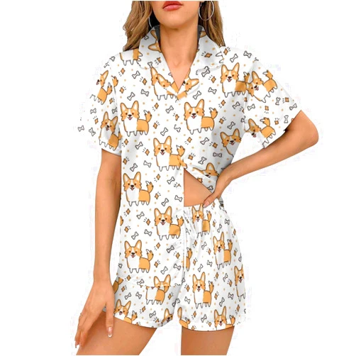 Ysidec Cute Funny Dogs Pajama Sets 2 Piece Short Sleeve Sleepwear Button Down Loungewear XS-2XL
