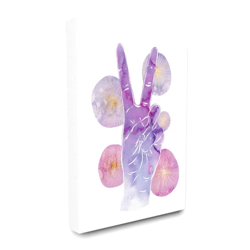 Stupell Industries Purple Watercolor Peace Hand Sign with Abstract Shapes Wall Art, 16x20, White