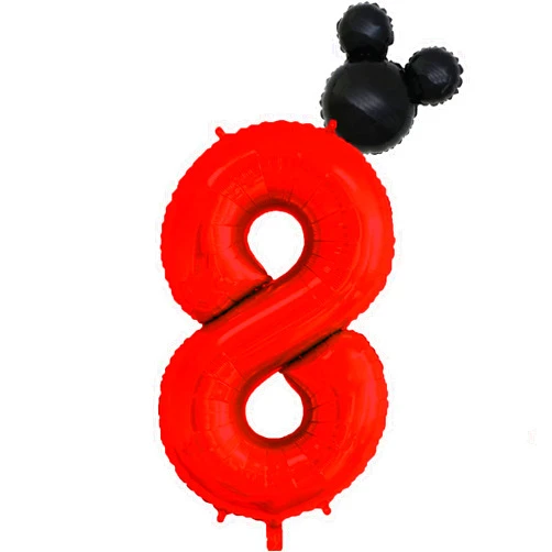 HIBILDER 2pcs Set, Red Number 8 & Mini Mouse Head Balloon, 40inch, Aluminum, Novelty Pair, Birthday, Baby Shower, Anniversary, Unisex, Party Decorations