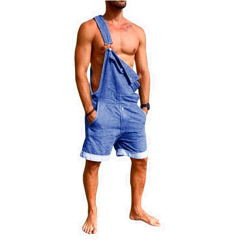 Karlywindow Mens Denim Bib Overall Shorts Loose Fit Summer Walk Shorts Above Knee Length Shortalls Jumpsuit Rompers