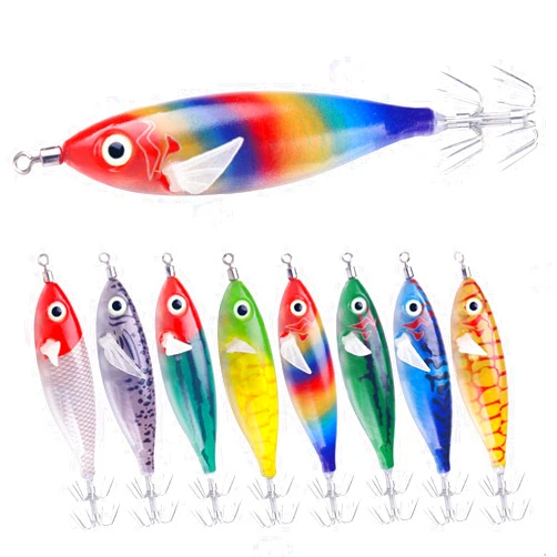 FREE FISHER 8Pcs Squid Jig Hook Hard Fishing Lures, Fishing Squid Jigs Shrimp Prawn Lures Luminous Sleeve for Octopus Cuttlefish 3.15in/0.21oz