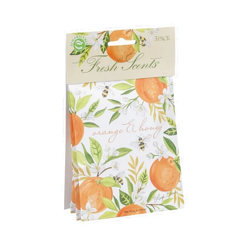 Willowbrook | Fresh Scents Scented Sachet Packet | Orange & Honey | Air Freshener Bags for Drawers, Closets, Cars | 3 Pack | Long Lasting Home Fragrance