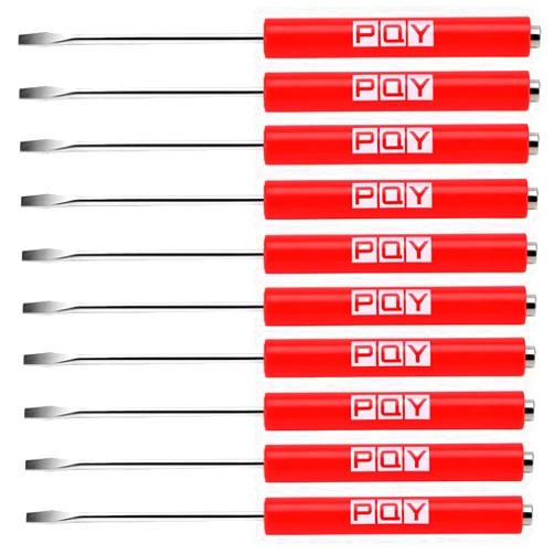 PQY 10pcs Mini Tops And Pocket Clips Pocket Screwdriver Strong Magnetic Slotted Screwdriver Red