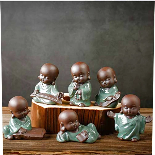 Kingzhuo Set of 6 Ceramic Adorable Buddha Statue Cute Monk Figurine Creative Baby Crafts Dolls Ornaments Small Adorable Gift Giftable for Cool Baby Shower/Baby Room Gift Tea Accessories 6 Pcs