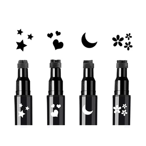 Linble Shape Stamp Eyeliner Set, 4 PCs Black Felt Eyeliners and 4 Shape Stamps, Dual ended 2-in-1 Eye Makeup Pen