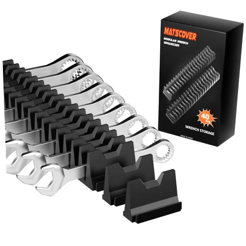 Matscover 40PCS Modular Wrench Organizer Wrench Holder - Wrench Tool Organizers for Tool Drawer Storage, Wrench Storage Set with Metric & SAE Label, Wrench Rack Tool Gift for Professional Mechanics Men, Black