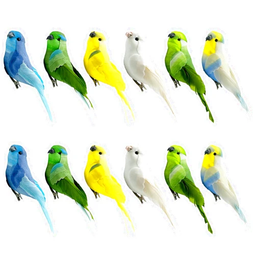 LWINGFLYER 12PCS Artificial Parrots Birds Realistic Small Parrotlet Birds Decor 5Inch Simulation Foam Feather Birds for Christmas Tree Decoration Crafts Wreaths Floral Arrangements (Clip on)