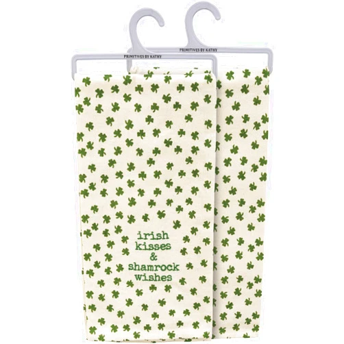 Primitives by Kathy Irish Kisses & Shamrock Wishes Dish Towel, 20 inches x 26 inches, White/Green