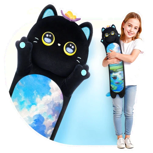 Caaaat Long Cat Plush, 20″ Cute Black Cat Body Pillow - Long Black Cat Stuffed Animals Soft Kids Plushie Pillow Toys for Girls (Small)