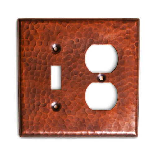 Monarch Abode 17017 Double Switch Hand Hammered Toggle Duplex Combination Decorative Wall Plate Switch Plate Outlet Cover, 2-Gang, Pure Copper