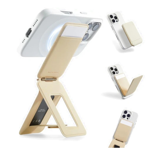 MOFT Phone Tripod Wallet, 3 in 1 Phone Stand Magnetic Wallet, NFC-Supported Magnetic Phone Stand, MOVAS Vegan Leather Adjustable Card Holder, Earthen Beige