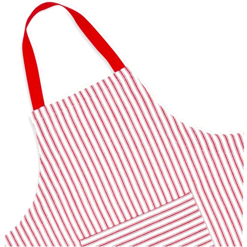Cackleberry Home Red and White Ticking Stripe Woven Cotton Bib Apron Pocket Adjustable Strap