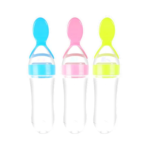 DF DUALFERV 3 Pack Baby Food Feeder, 3 Oz Silicone Baby Feeder, 3 Colors Baby Food Dispensing Spoon, Baby Food Squeeze Spoon for Boys Girl Kids Toddlers