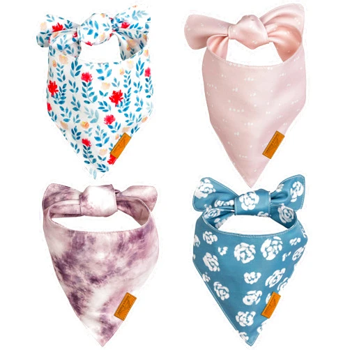 Remy+Roo Large Spring Dog Bandanas - 4 Pack Elise Set | Premium Durable Adjustable Polyester Fabric | Patented Shape Girl Dog Bandana, Floral Dog Bandana