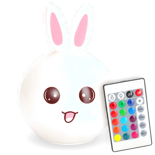 OPETS Lovely Bunny Multi-Color Integrated LED Night Light for Kids, Adorable Portable Squishy Silicone Rabbit Lamp with Touch & Remote Control, USB Rechargeable, Premium Gift for Baby Toddler Woman Friends