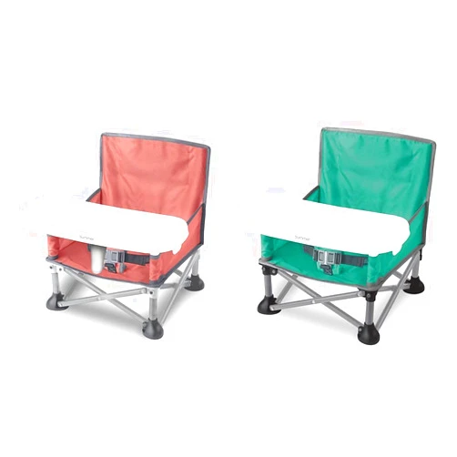 Summer Infant Pop 'N Sit Portable Booster Chair, Coral & Gray and Teal - Booster Seat for Indoor/Outdoor Use, Floor Seat, and Toddler Booster