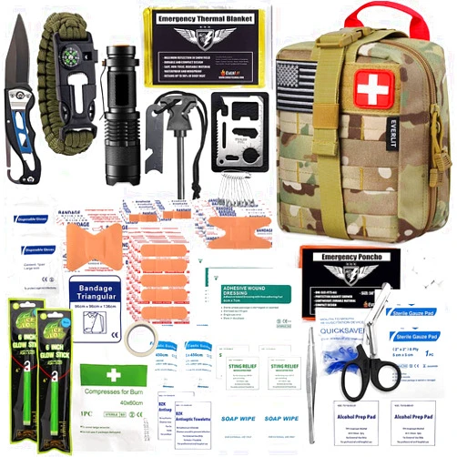 EVERLIT 250 Pieces Survival First Aid Kit IFAK EMT Molle Pouch Survival Kit Outdoor Gear Emergency Kits Trauma Bag for Camping Boat Hunting Hiking Home Car Earthquake and Adventures