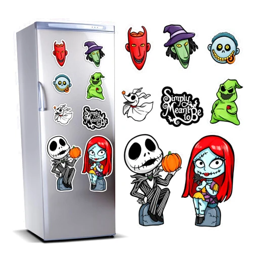 Stology 8 PCS Halloween Jack Skellington Refrigerator Magnets Decoration, Sally Monster Witch Fridge Car Garage Door Magnetic Stickers, Funny Waterproof Dishwasher Decals Home Kitchen Decor