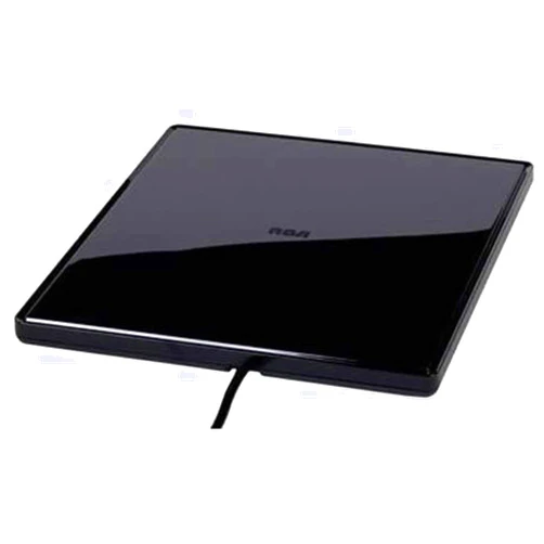 RCA Amplified Indoor Flat HDTV Antenna – Multi-Directional VHF and UHF Reception, 4K/8K, 1080P, 40 Mile Range – ANT1360E