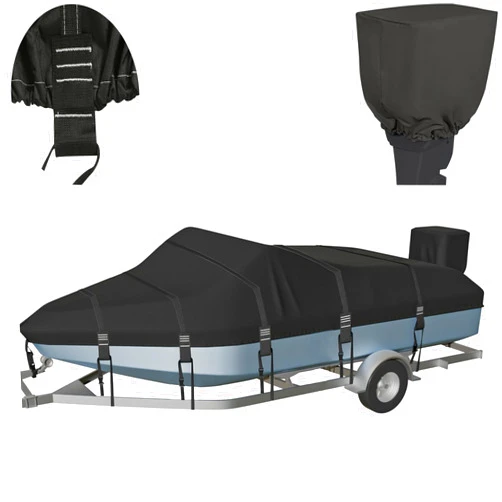 Nukugula 1200D Solution-Dyed Waterproof Boat Cover, Heavy Duty Trailerable Bass, Runabout, V-Hull, Tri-Hull Pro-Style Fishing Boat Cover with Motor Cover 20'-22'
