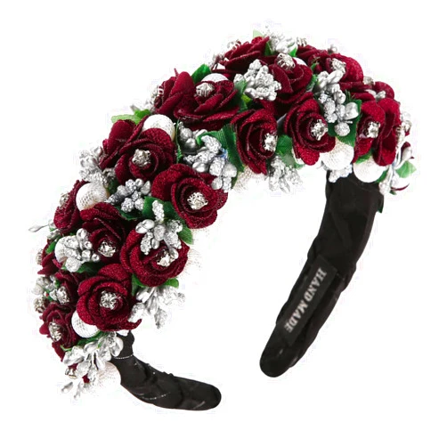 QIANXUAN Solid Color Wide Headbands For Women Diamond Rhinestone Headbands For Women Top Knot Headband Crystal Handmade Three-dimensional Flower Girls Hair Accessories Glisten Fashion Jewelry Padded