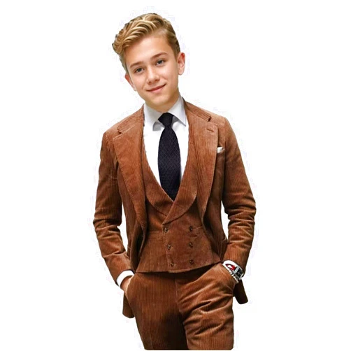 AMOSKAMAR Boys Velvet Corduroy Suit for Kids Slim Fit Tuxedo 3 Piece Formal Boys Suits Corduroy Blazer Vest Pants Set