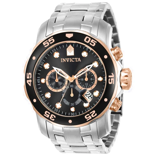 Invicta Men's 80036 Pro Diver Chronograph Black Dial Stainless Steel Watch