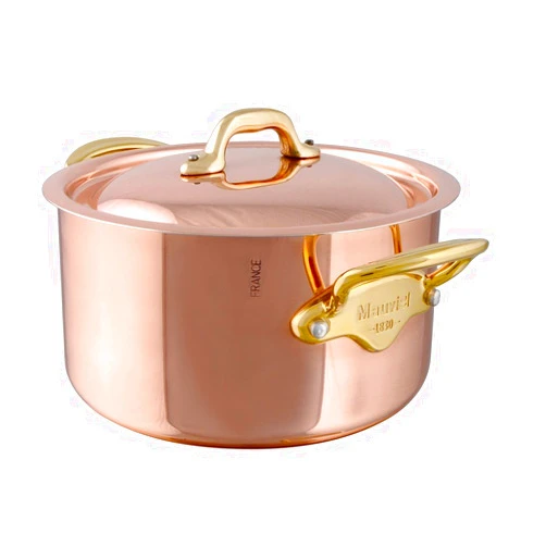 Mauviel M'Heritage 150 B 1.5mm Polished Copper & Stainless Steel Stewpan With Lid, And Brass Handles, 0.9-qt, Made in France