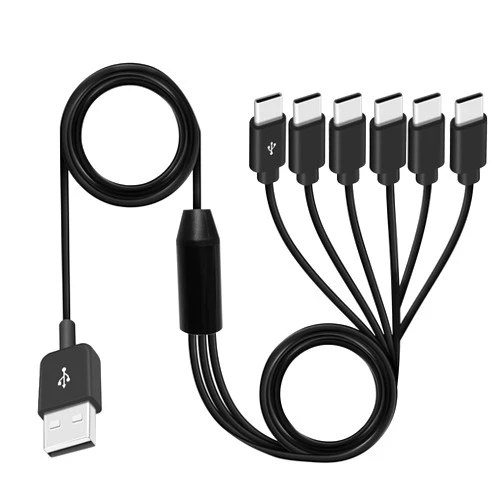 Poyiccot USB A to USB C Splitter Cable, Multi USB C Splitter Cable, 6 in 1 USB 2.0 Type A Male to 6 USB C Male Charging Cable, for USB Type-C Phone, Tablet, 5ft