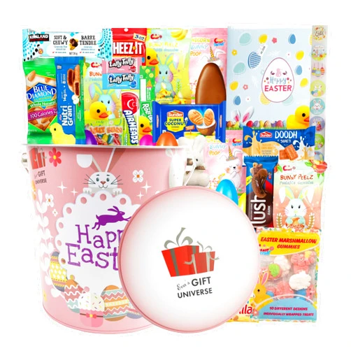 Eva's Gift Universe Easter Snack Gift Tin Basket (44 Count) Easter Candy Eggs Great Care Package for Family Friends Kids Coworkers